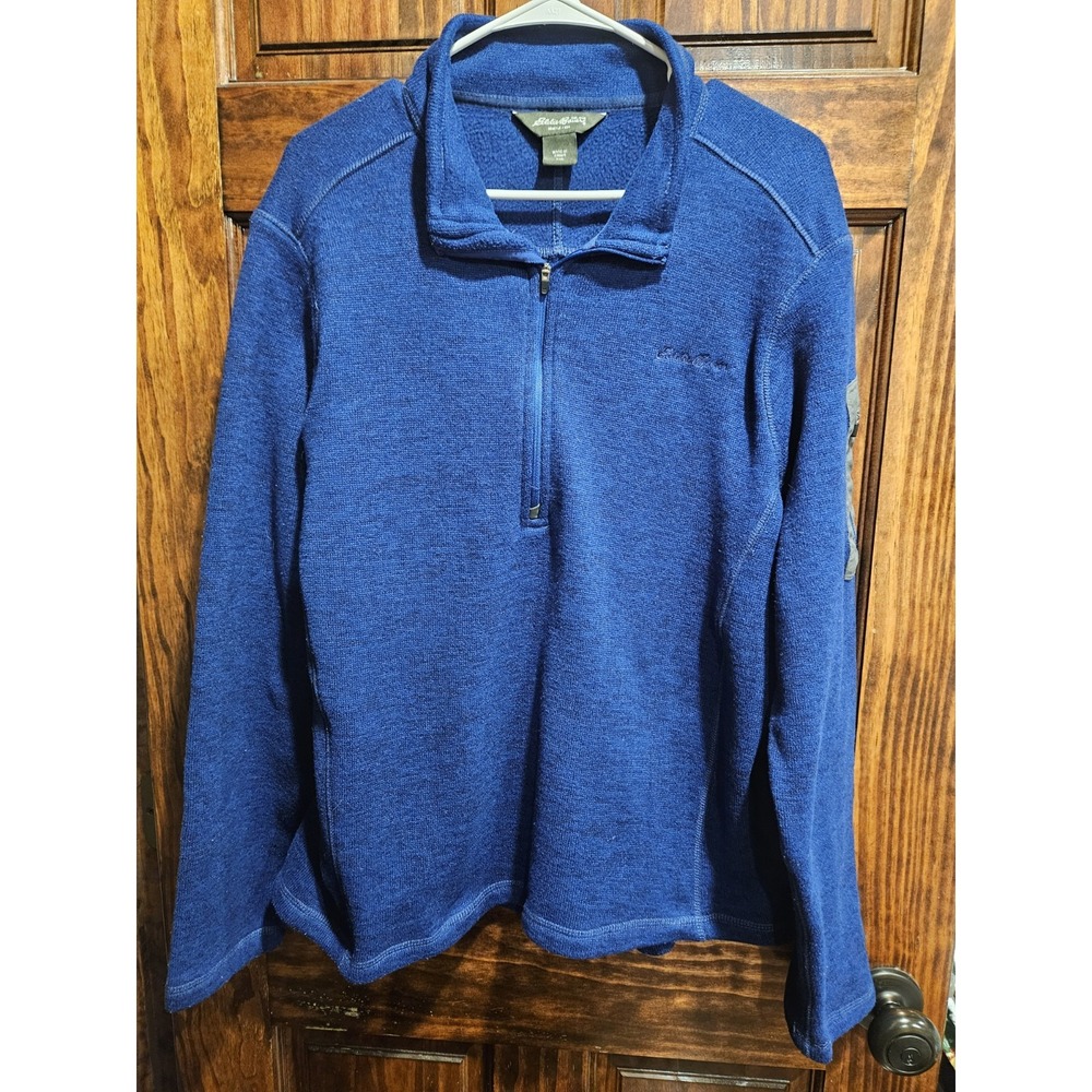 Eddie Bauer Mens XXL Quarter Zip Vibrant Blue Sweater Sleeve Pocket Pullover